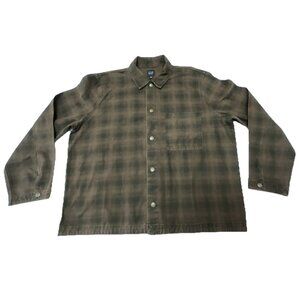 GAP Denim Canvas Brown Plaid Shirt Jacket Mens XL Heavy Overshirt Button Up NWT